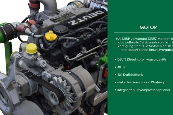 Der verwendete DEUTZ Dieselmotor erfüllt die länderspezifischen Umweltvorgaben