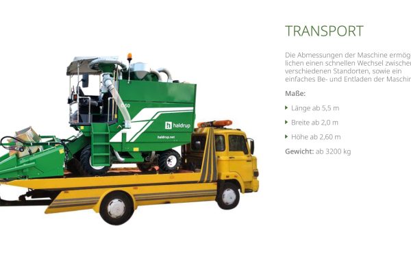 Durch das kompakte Design des C-60 Mähdreschers, ermöglicht es ein einfaches Be- und Entladen